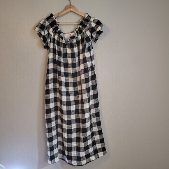 Anthropologie Corey Lynn Calter Gingham Midi Dress Womens 8 Cotton Linen Blend - Picture 1 of 8